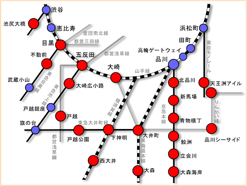 品川区周辺の鉄道路線図